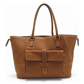 BOLSA TOTE VINTAGE LORO PIANA GLOBE EM COURO TEXTURIZADO MARROM Marrom