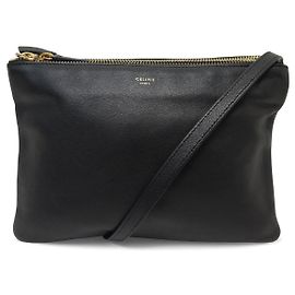 Céline CELINE TRIO PM POUCH BAG 187603 BLACK LEATHER SHOULDER STRAP Black
