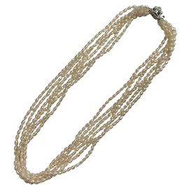 Colar de Pérolas de Água Doce Tasaki com 6 Fios em Prata Prata Metálico