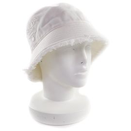 Prada Logo Embroidered Cotton Bucket Hat White