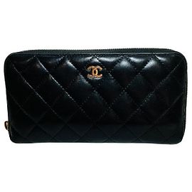 Portafoglio lungo in pelle di agnello matelassé Chanel Nero