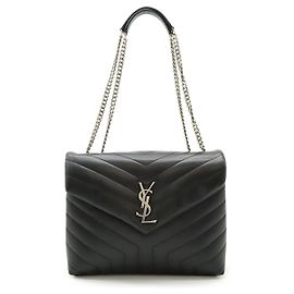 Yves Saint Laurent Bolsa de Ombro de Couro Loulou Saint Laurent Paris Preto
