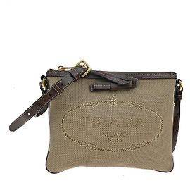 Bolsa transversal Prada Logo com zíper duplo em lona Marrom