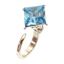 Christian Dior Blue Stone Metal Silver Ring Silvery Blue