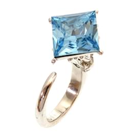Silberner Metallring mit blauer Stein Christian Dior Silber Blau
