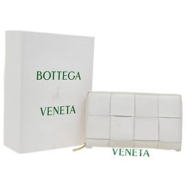 Bottega Veneta Cassette Zip Around Wallet Maxi Intrecciato Leather Long White