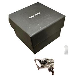 Saint Laurent Strass Brosche Schwarz Stahl Schwarz