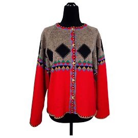 Kenzo Jungle Vintage Pullover der 1980er Jahre Rot Mehrfarben