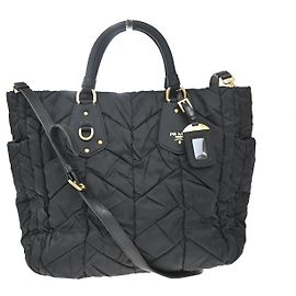 Prada Convertible Side Pocket Tote Chevron Tessuto Medium Black