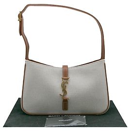Saint Laurent Bolsa Hobo Le 5 A 7 Bege de Couro Bege