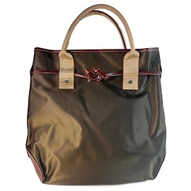 Borsa Tote Lancel in Tela Khaki e Pelle Bordeaux Marrone Verde
