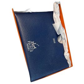 Hermès Leder Etui Postkarte Blau Blau