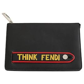 Fendi Black leather clutch Black
