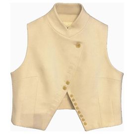 Vintage Pauw Weste Überkreuzt Elfenbein Wolle Beige