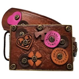 Autre Marque Frankie Morello Ledergürtel Braun mit Blumenmuster Braun