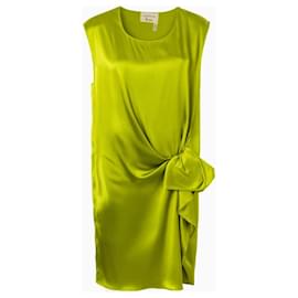 Robe Lanvin Drapée Vert Chartreuse en Satin Vert