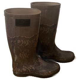 Botas de lluvia Valentino de goma rosa con estampado de encaje negro IT 36 Negro Rosa