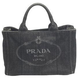 Prada 2-Way Denim Canapa Tote Bag Black