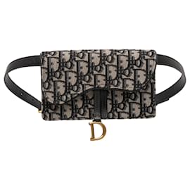 Dior-Dior Blue Oblique Canvas Saddle Belt Bag-Blue,Navy blue