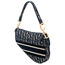 Dior-Dior Blue Oblique Embroidered Velvet Saddle Bag-Blue,Navy blue
