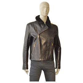 Louis Vuitton 1AGJEO Shearling Collar Evening Black Leather Biker Jacket 5 700€ Black