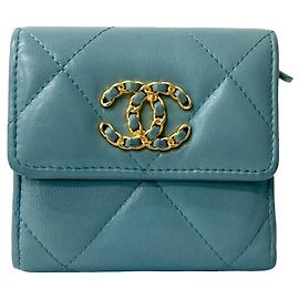 Chanel 19 Lambskin Bifold Wallet Blue