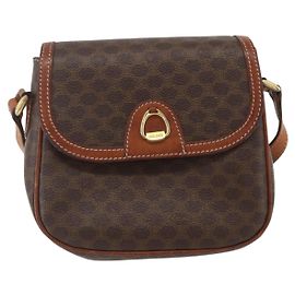 Céline Borsa a Spalla Celine Vintage Macadam in Tela e Pelle Marrone