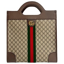 Bolsa de couro Sherry Line GG Supreme Ophidia da GUCCI Marrom Vermelho Verde