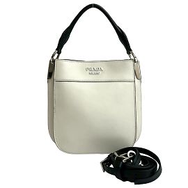 Prada Maggit Logo Leather 2-Way Handbag Black White