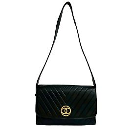 Borsa a Spalla Chanel Vintage V-Stitch Coco Mark Nero