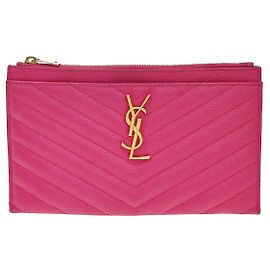 Pochette Bill Niki en cuir matelassé Chevron Saint Laurent Rose