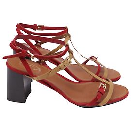 Sandali con tacco a blocco T-Strap in pelle e suede multicolore di Tod's Multicolore