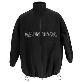 Suéter de moletom oversized em lã preta com logo bordado da Balenciaga Preto