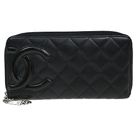 Cartera con cremallera Chanel Cambon de piel de cordero acolchada larga Negro