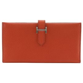 Hermès Bean Long Wallet in Orange Epsom Leather Orange
