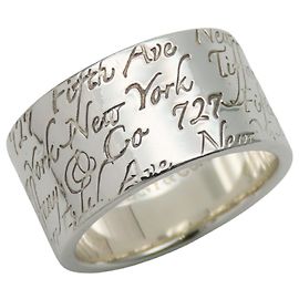 Tiffany & Co. Notes Wide New York Silver Band Ring Silvery