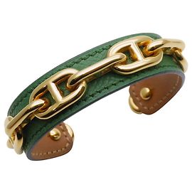 Pulseira Chaine d'Ancre Hermès Dourado Verde