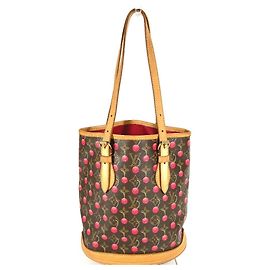 Louis Vuitton Monogram Cherry Bucket PM Shoulder Bag Brown Red Monogram