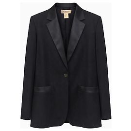 Yves Saint Laurent Black Wool Blazer with Satin Lapels Rive Gauche Black