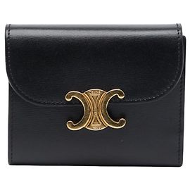 Céline Celine Triomphe Tri-fold Wallet Black
