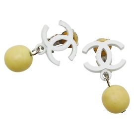 Chanel Coco Mark Swing Earrings White Yellow