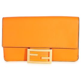 Fendi Orange Calfskin Mini Flat Baguette with Brown 'Strap You' Strap Orange