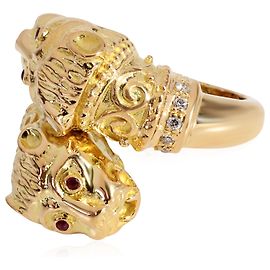 Zolotas Heritage Double Head Ruby Diamond Ring in 18k Yellow Gold 1/10 Ctw Other