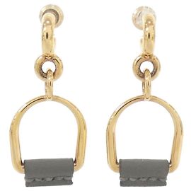 Brincos Hermès Heritage Equestre Etrier PM Marrom Dourado