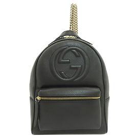 Mochila Gucci Soho en cuero de ternera negro con G entrelazado Negro
