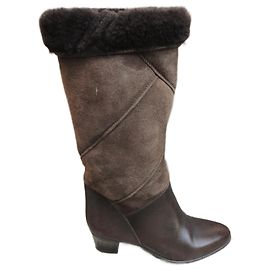 Bally shearling leather boots dark brown Dark brown