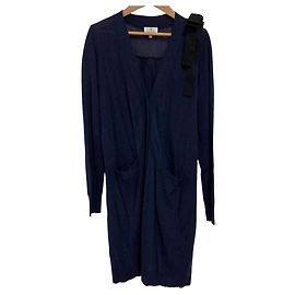 Cardigan lungo in maglia con scollo a V e spilla a nastro LANVIN en Bleu Blu Blu navy