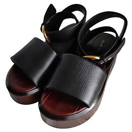 Céline CELINE Leather Platform Sandals Black