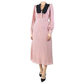 Alessandra Rich Robe midi en soie rose à imprimé cœur - taille UK 8 Rose