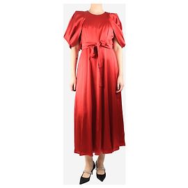 Roksanda Vestido midi de seda roja con mangas abullonadas - talla UK 12 Roja